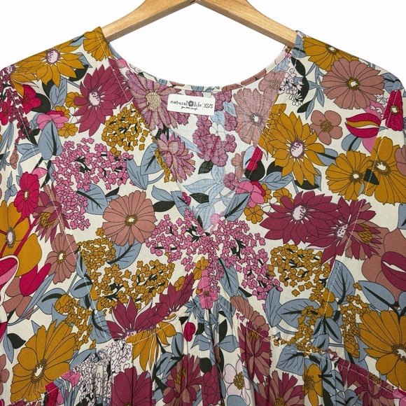 Natural Life Stella Floral Babydoll Mini Dress XS S Boho Cottagecore Pockets - Picture 6 of 13